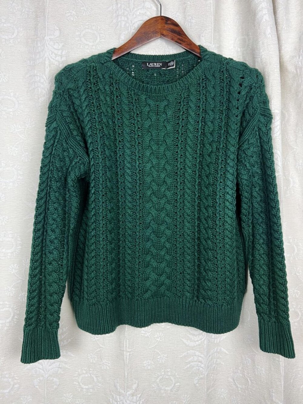 Lauren Ralph Lauren Black Label dark green cable knit crew neck sweater cotton